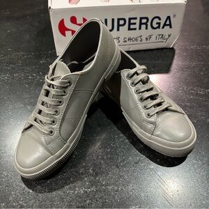 Superga 2750 FGLU Full Grain Leather Sneakers Grey Unisex W8 / M6.5